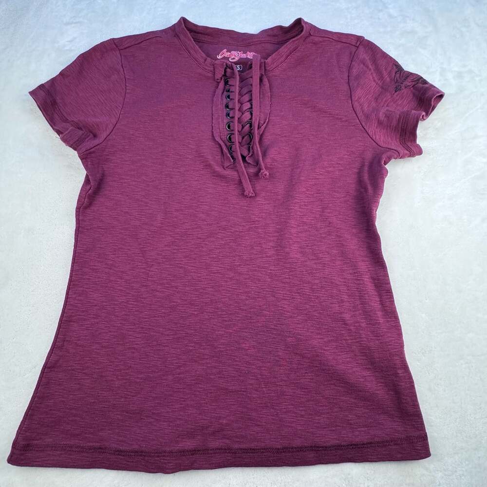 Barrett-Jackson Women's Lace-Up Front T-Shirt Maroon Size S